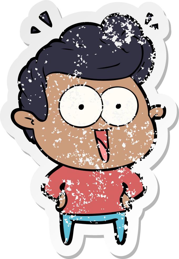 distressed sticker of a cartoon excited man vector