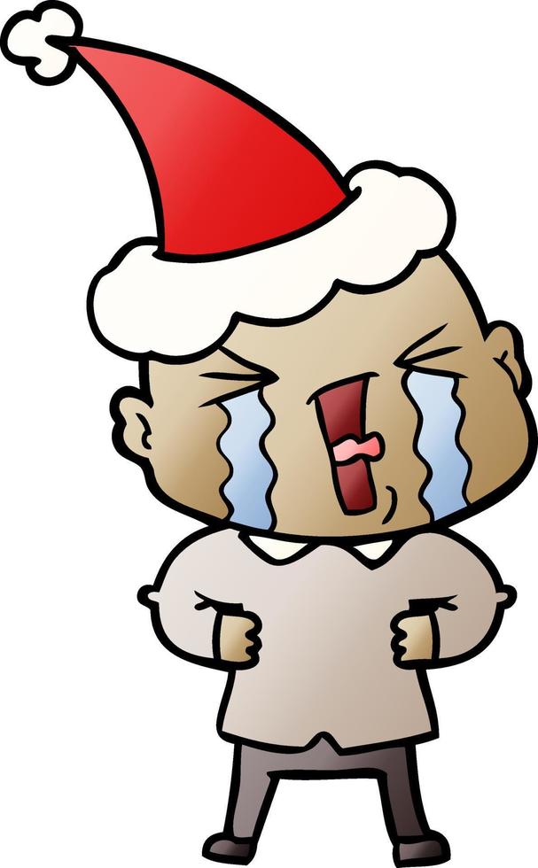 caricatura degradada de un hombre calvo llorando con sombrero de santa vector