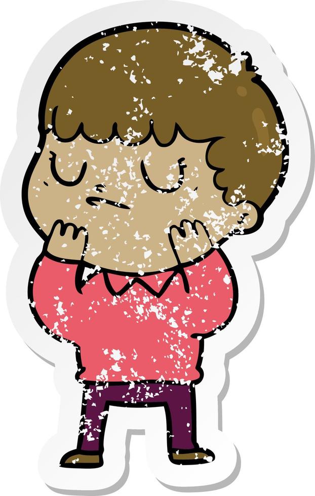 distressed sticker of a cartoon grumpy boy vector