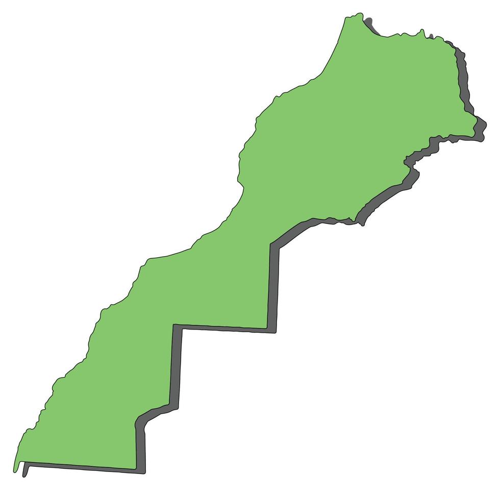 Morocco Map Green Color 3D Showing 3 Cities from North To West vector