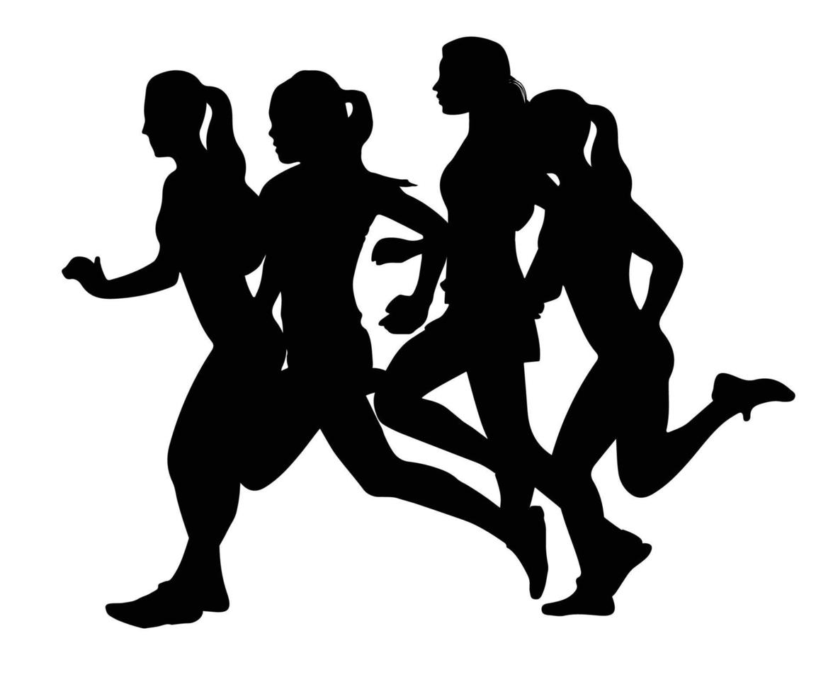 Young Female Running Marathon,Woman Athlete Jogging Long Distance Engaged in Competitive Racing Concept, isolated on a white background , Marathon Competitions. vector