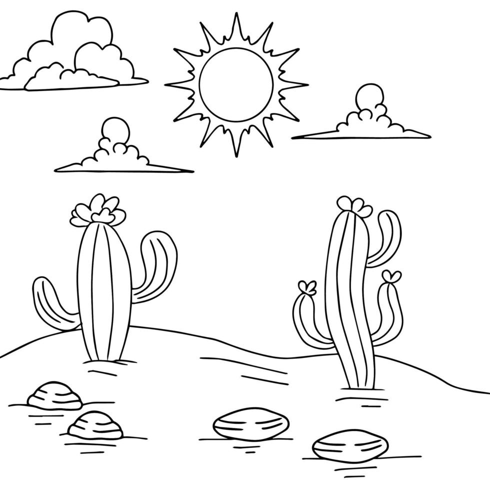 Design Vector Coloring Page Desert Landscape for Kid