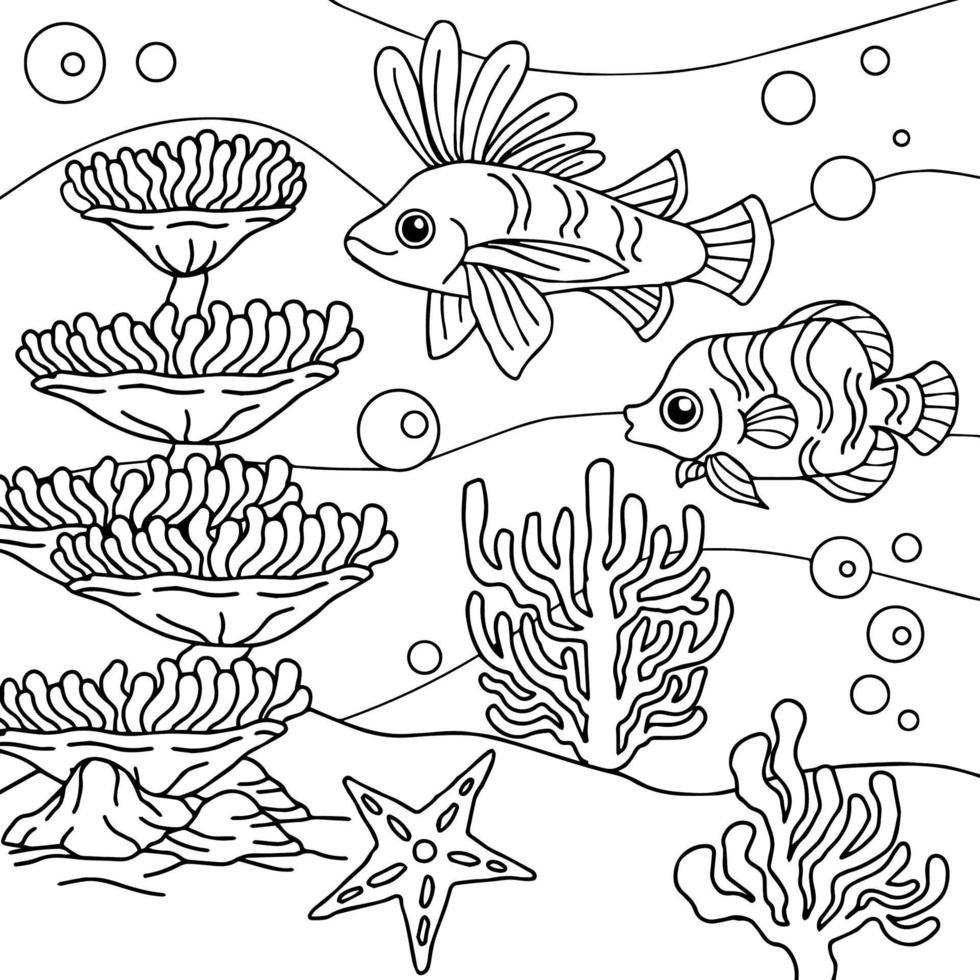 Design Vector Coloring Page Fish Undersea for Kid