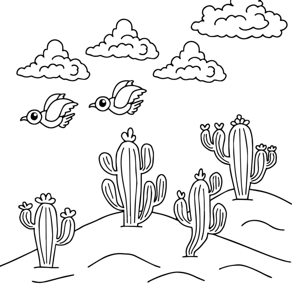 Design Vector Coloring Page Desert Landscape for Kid