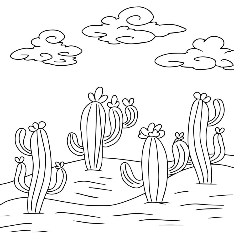 Design Vector Coloring Page Desert Landscape for Kid