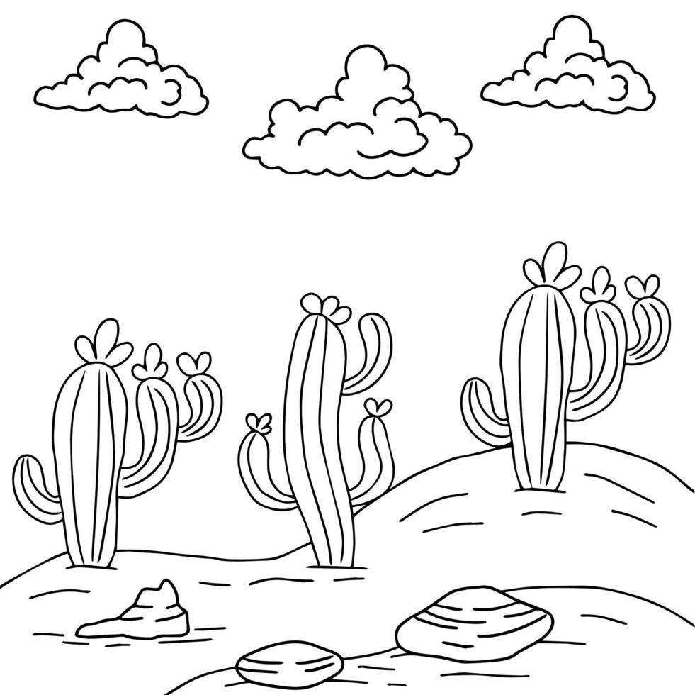Design Vector Coloring Page Desert Landscape for Kid
