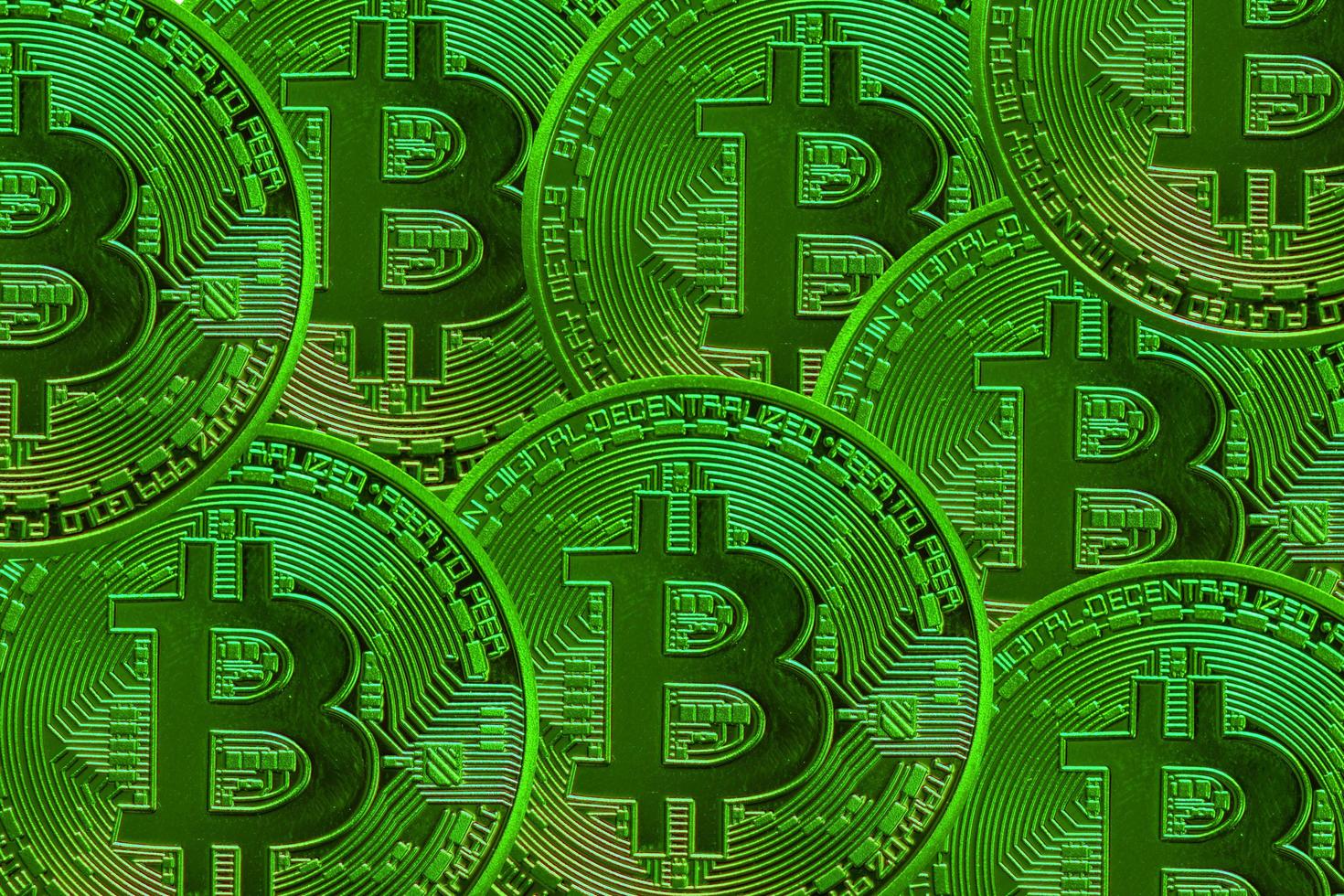 lot of green bitcoin from crypto currency at rising market photo