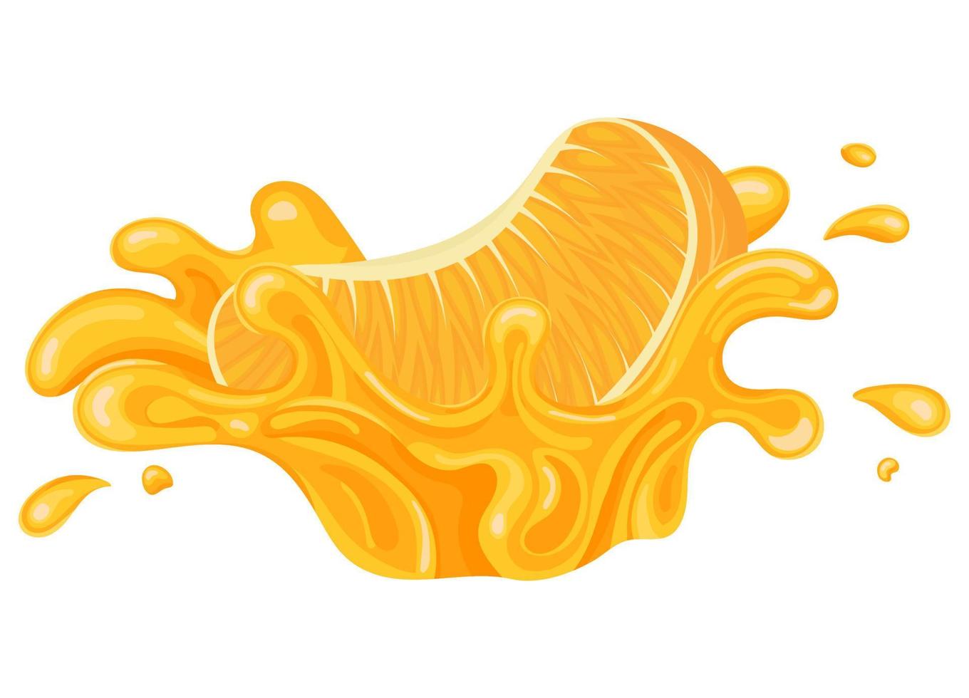 explosión de jugo de naranja, mandarina o tagerina fresca y brillante aislada en fondo blanco. jugo de frutas de verano. estilo de dibujos animados ilustración vectorial para cualquier diseño. vector