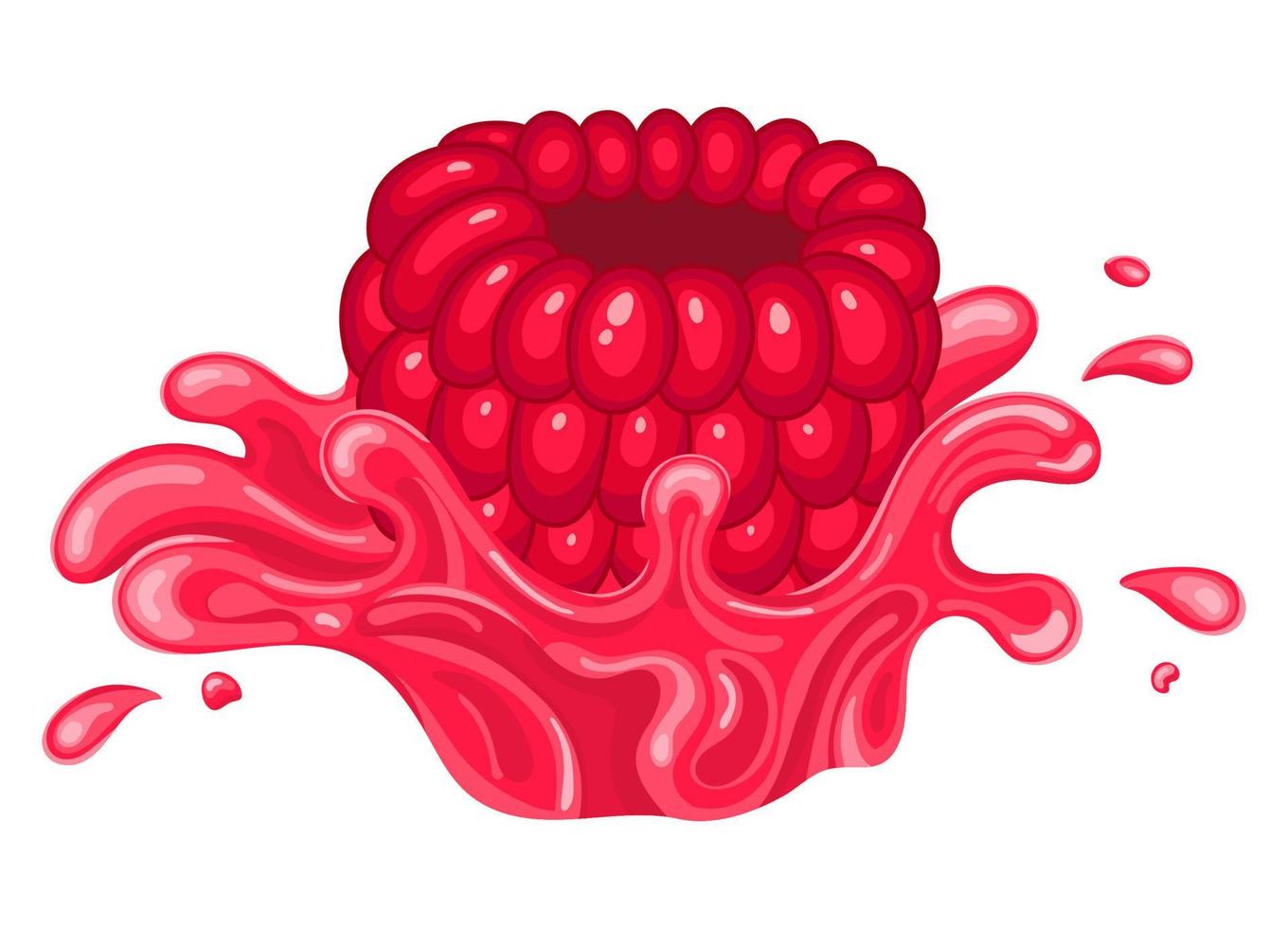 Fresh bright raspberry juice splash burst isolated on white background. Summer fruit juice. Cartoon style. Vector illustration for any design.
