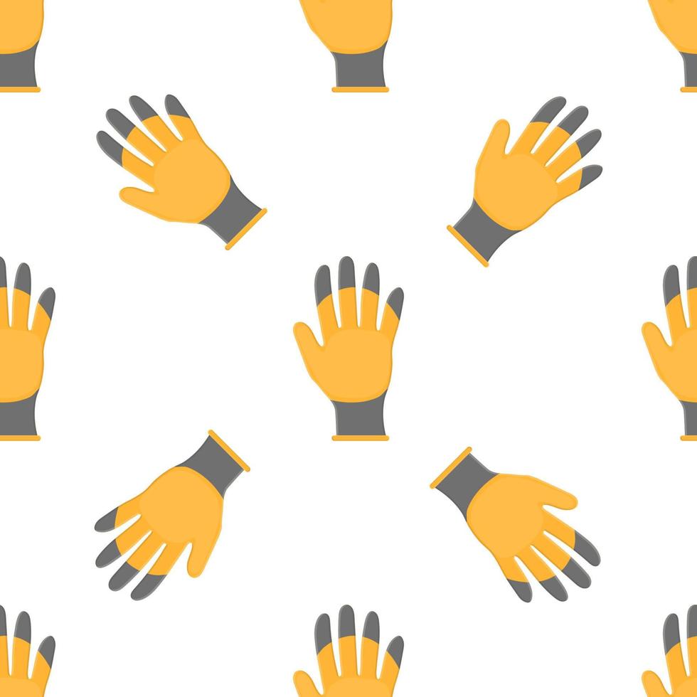 Seamless pattern with cartoon yellow rubber gloves on white background. Gardening tool. Vector illustration for any design