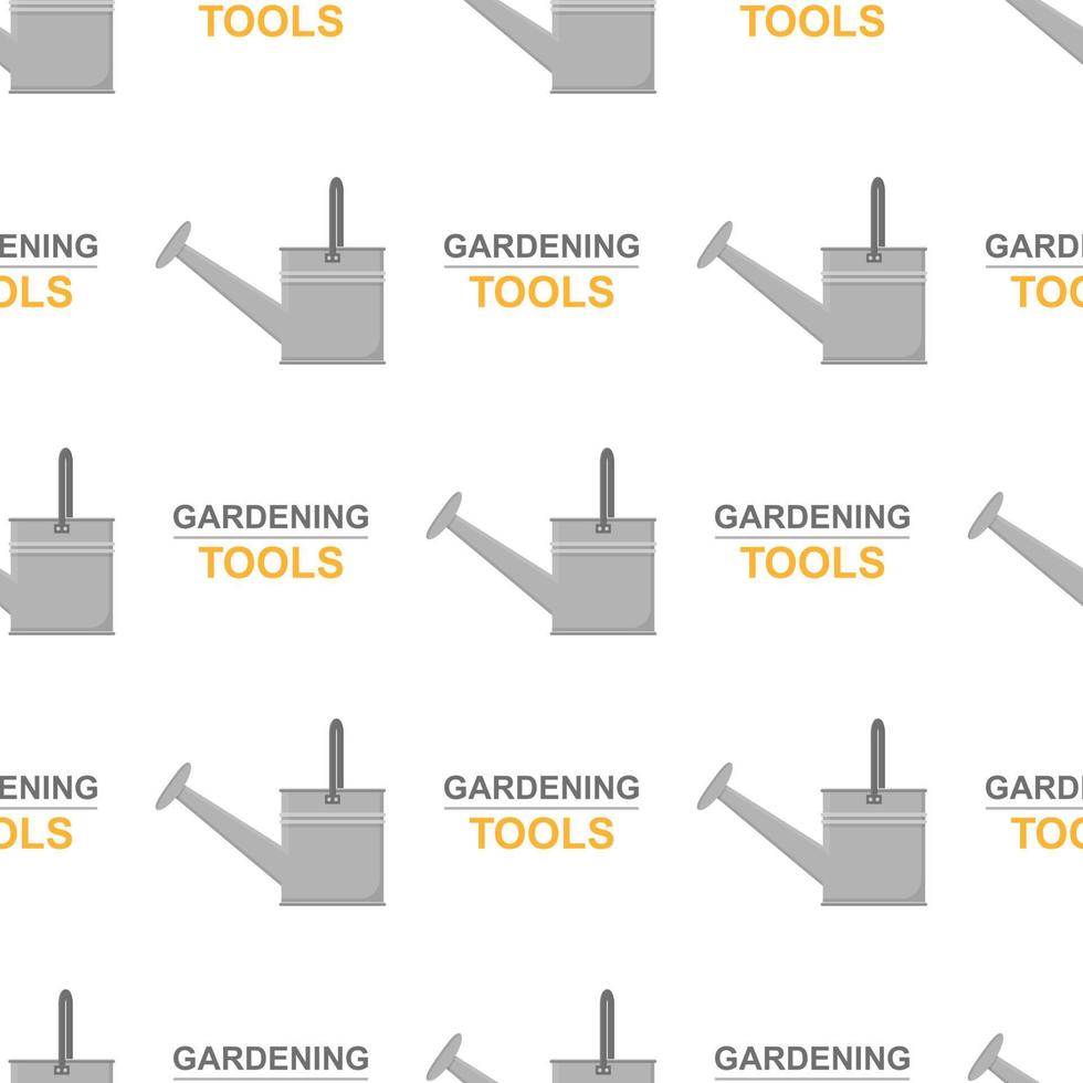 Seamless pattern with cartoon garden watering can on white background. Gardening tool. Vector illustration for any design