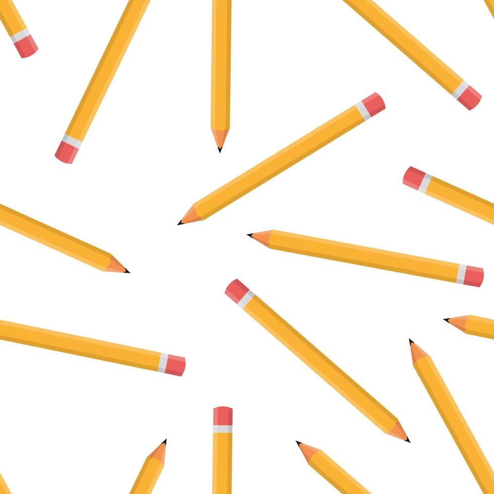 Seamless pattern with pencils isolated on white background. Cartoon style. Vector illustration for design, web, wrapping paper, fabric, wallpaper.