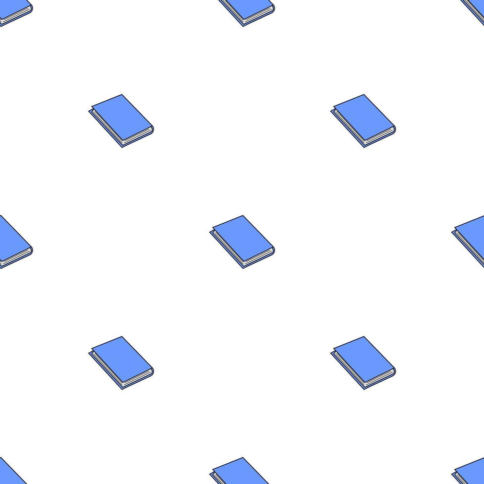Seamless pattern with blue books on white background. Vector illustration.