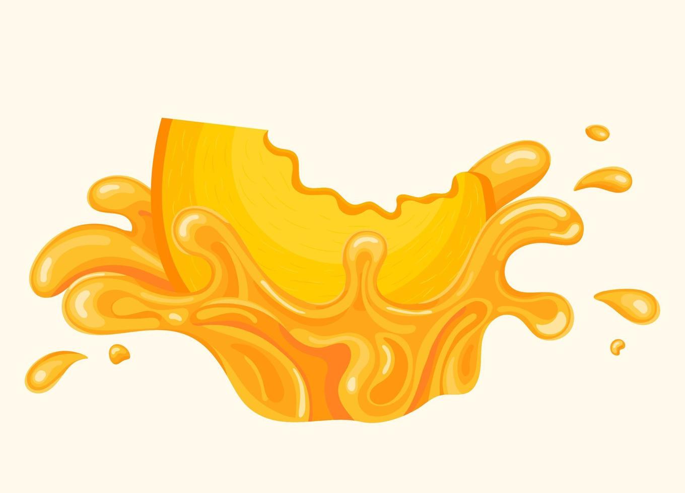Fresh peach juice splash burst isolated on white background. Summer fruit juice. Cartoon style. Vector illustration for any design.