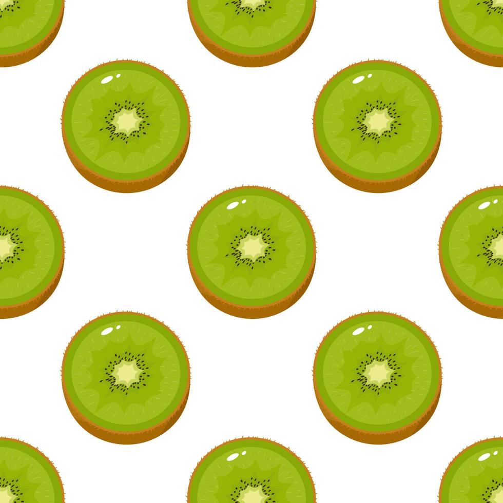 Seamless pattern with fresh half kiwi fruit on white background. Summer fruits for healthy lifestyle. Organic fruit. Cartoon style. Vector illustration for any design.