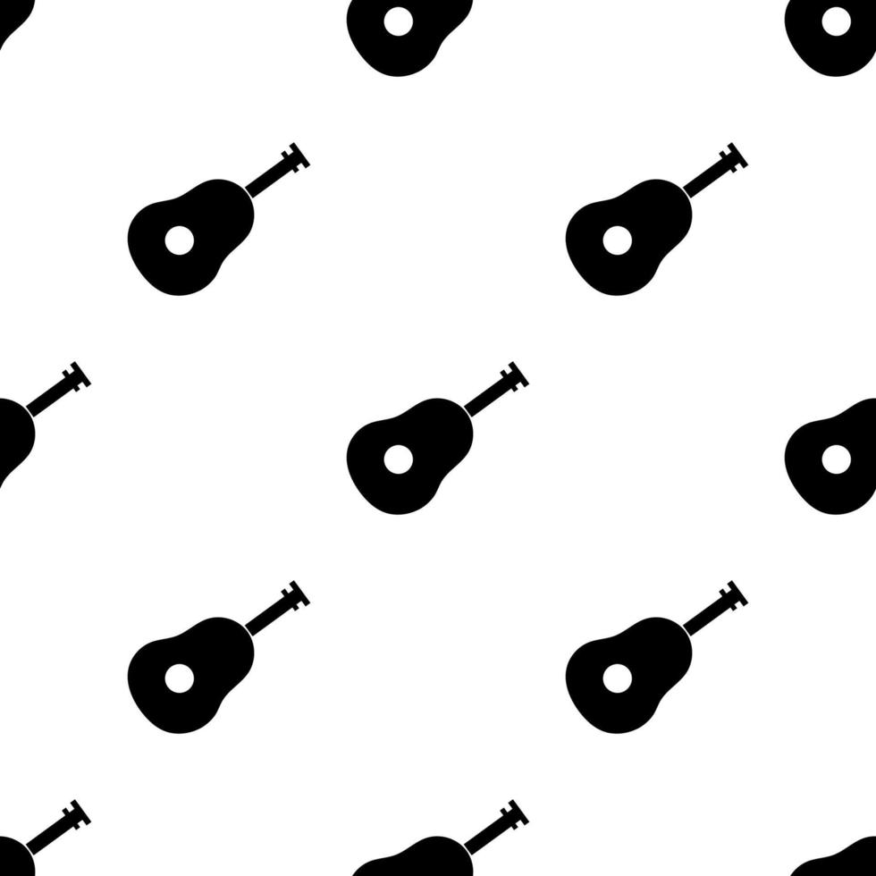 Seamless pattern with black silhouette of guitar on white background. Simple icon. Holiday decorative elements. Vector illustration for design, web, wrapping paper, fabric