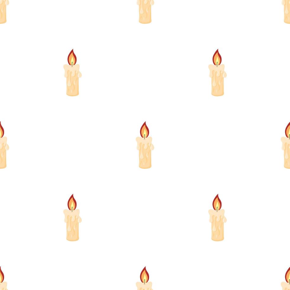 Seamless pattern with burning candle from paraffin wax on white background. Cartoon style. Vector illustration.