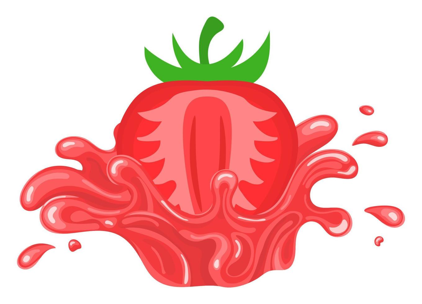 Fresh bright strawberry juice splash burst isolated on white background. Summer fruit juice. Cartoon style. Vector illustration for any design.