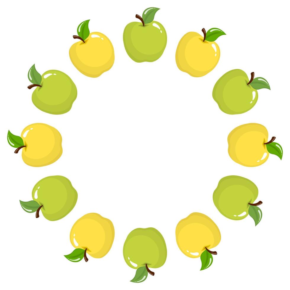 corona de frutas de manzana verde y amarilla con espacio para texto. comida  dulce orgánica de