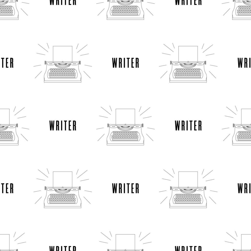 Seamless pattern with typewriter machine. Journalist equipment. Vintage tehnology. Keyboard. Antique equipment. Vector illustration for design, web, wrapping paper, fabric, wallpaper