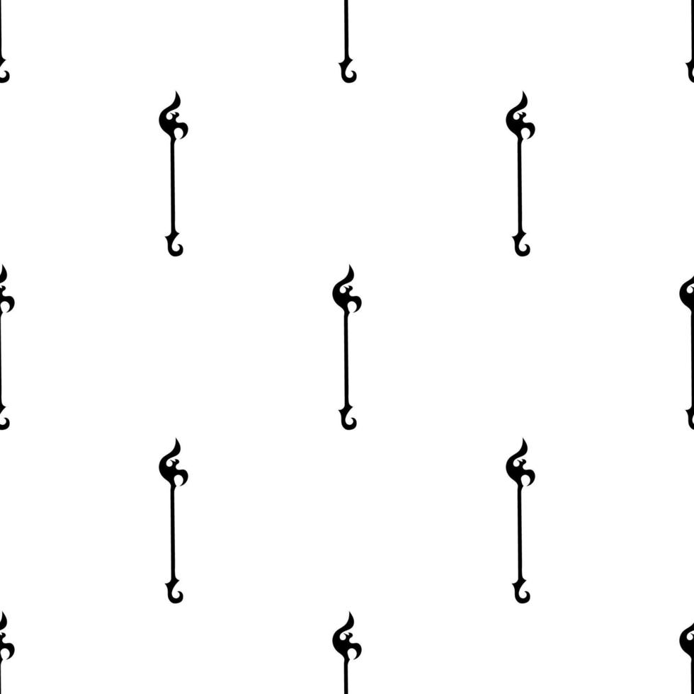 Seamless pattern with black magic staff icon on white background. Magic wand, scepter, stick, rod. Vector illustration.