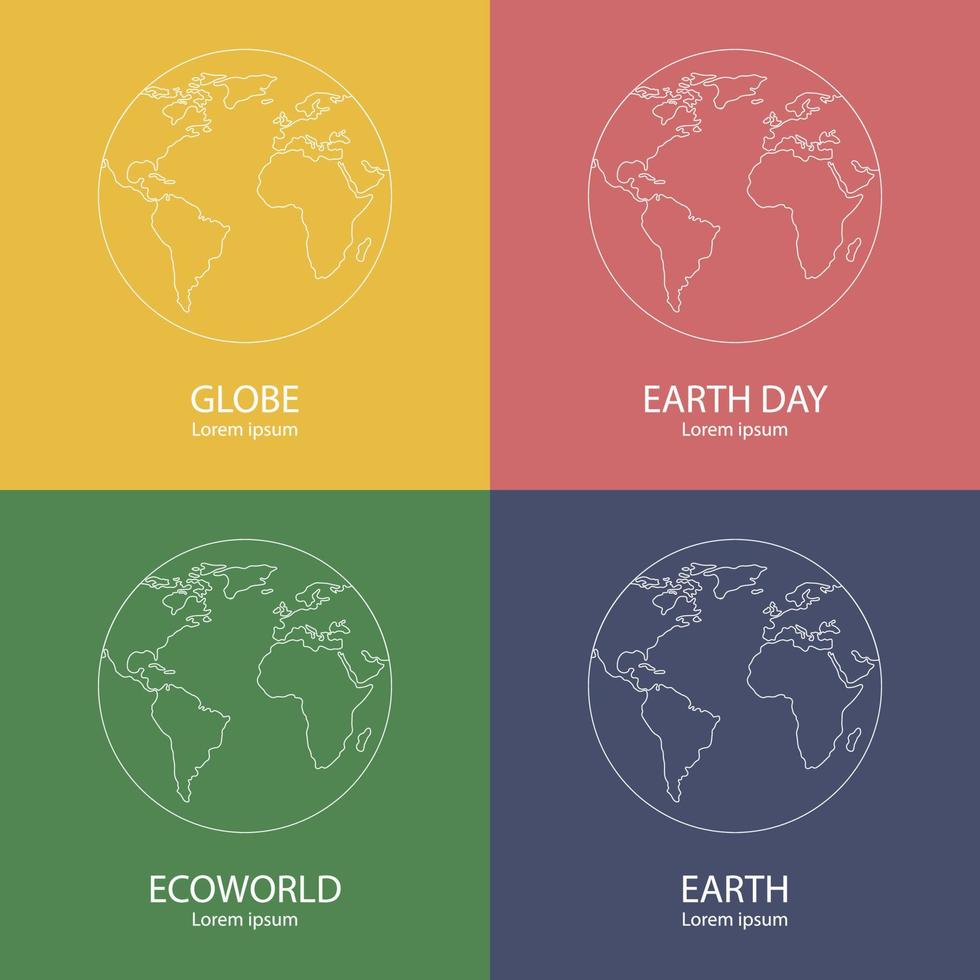 Set of earth globe logo template. World map. Line style icon of earth planet. Clean and modern vector illustration for design, web.