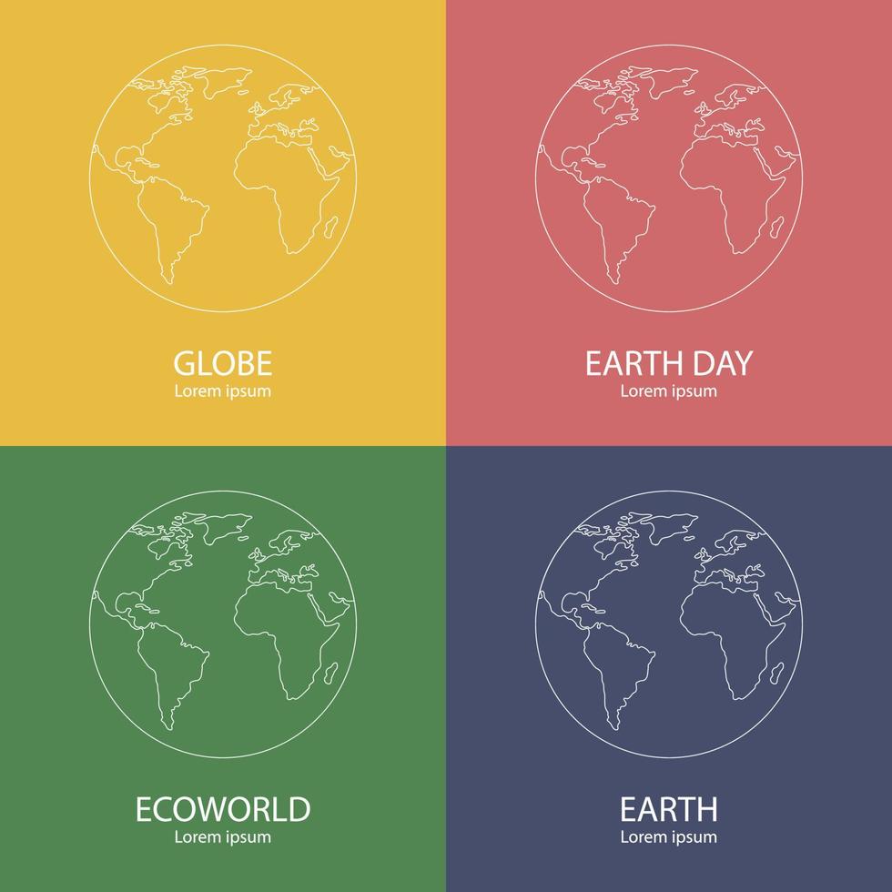 Set of earth globe logo template. World map. Line style icon of earth planet. Clean and modern vector illustration for design, web.