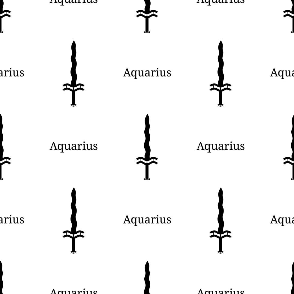 Seamless pattern with aquarius zodiac sword sign. Black silhouette of zodiacal weapon. Astrological, horoscope sign. Vector illustration for design, web, wrapping paper, fabric, wallpaper.