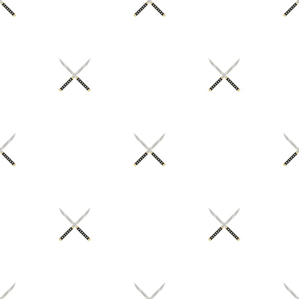 Seamless pattern with crossed knife weapon icons. Ninja weapon. Samurai equipment. Cartoon style. Vector illustration for design, web, wrapping paper, fabric, wallpaper.