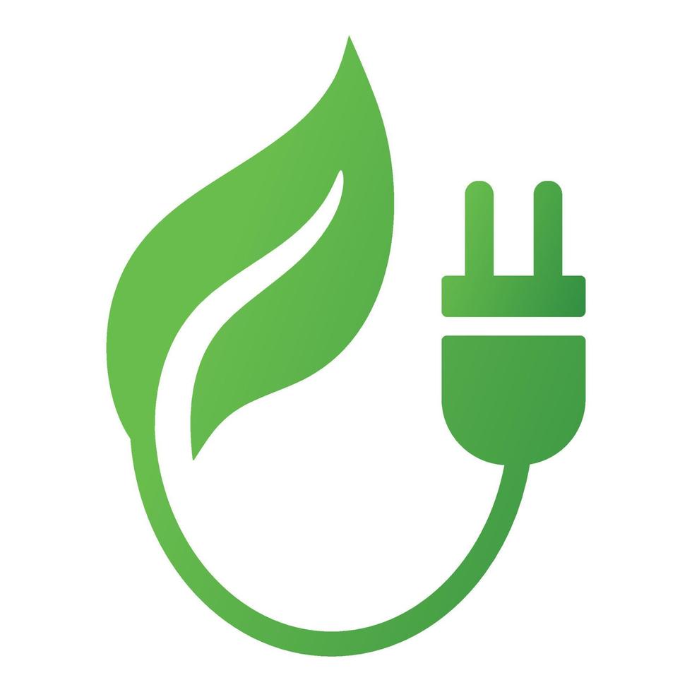 Green leaf and plug icon isolated on white background. Ecology concept save energy. Vector illustration for any design.