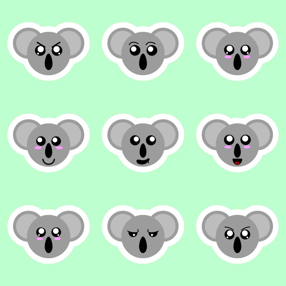 Set of koala stickers. Different emotions, expressions. Sticker in anime style. Vector Illustration for your design.