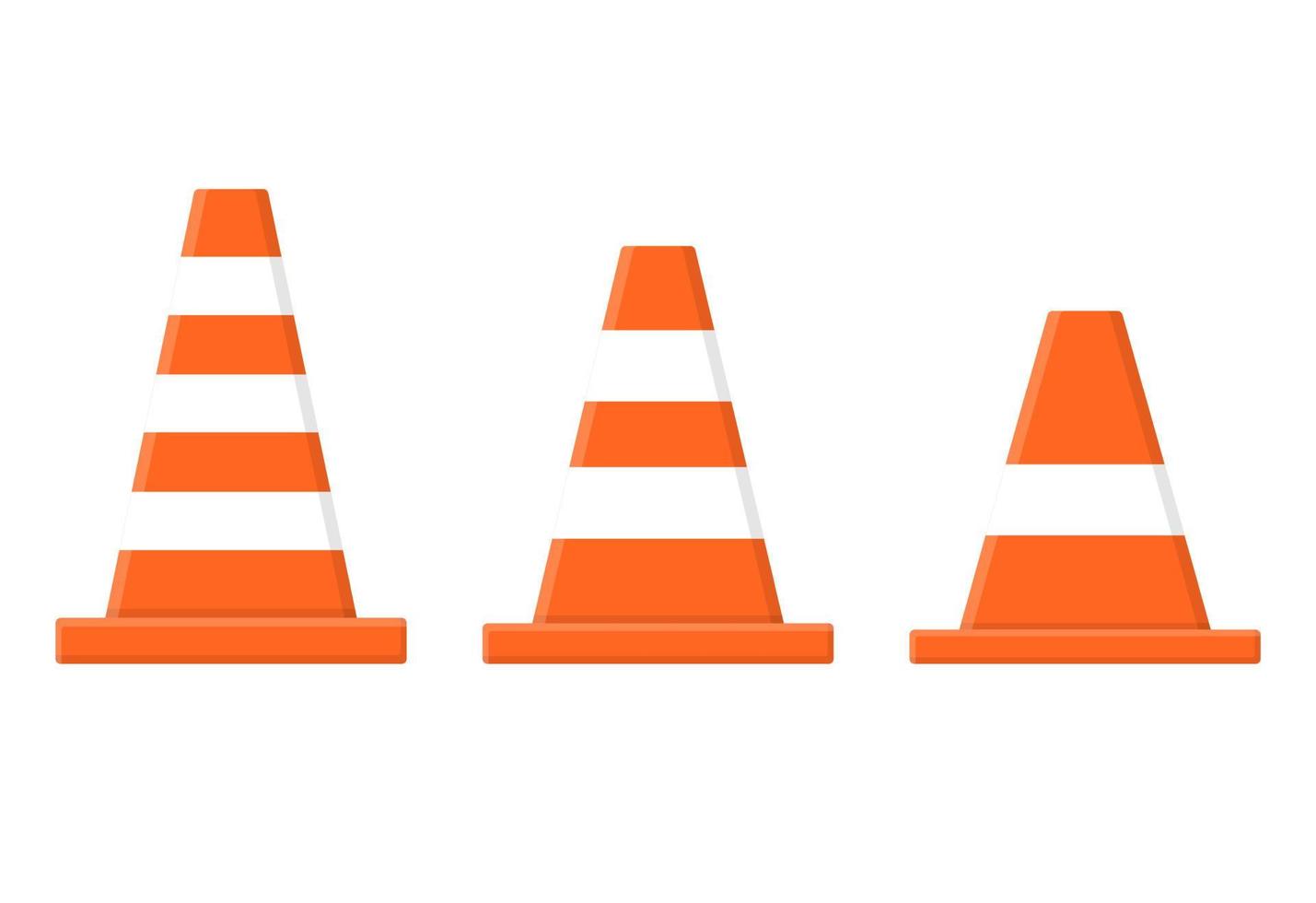 Set of traffic cones isolated on white background. Cartoon style. Vector illustration for any design.