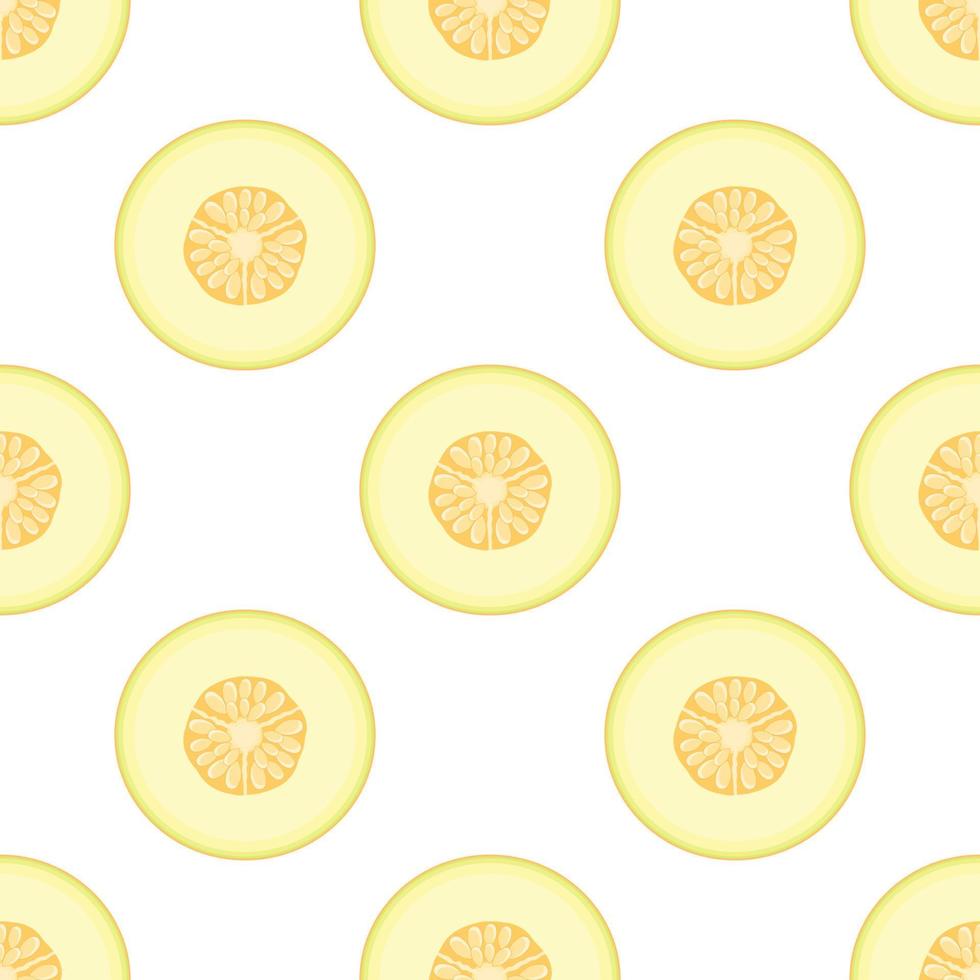 Seamless pattern with fresh half melon fruit on white background. Honeydew melon. Summer fruits for healthy lifestyle. Organic fruit. Cartoon style. Vector illustration for any design.