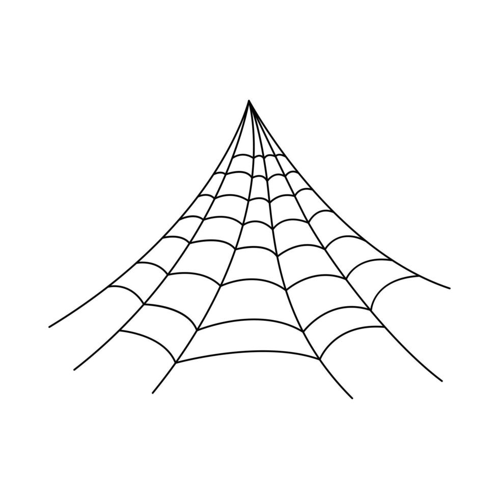 Hanging spider web isolated on white background. Halloween spiderweb element. Cobweb line style. Vector illustration for any design.