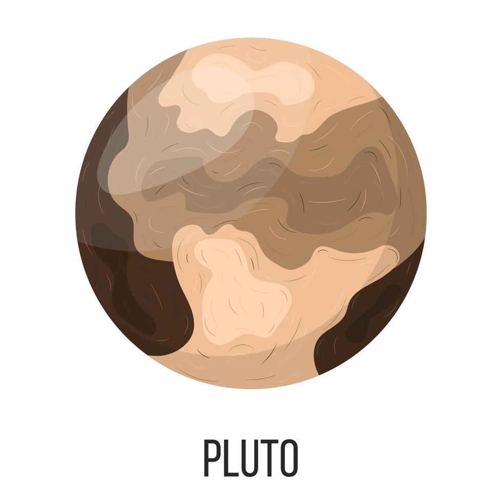 Pluto planet isolated on white background. Planet of solar system. Cartoon style vector illustration for any design.
