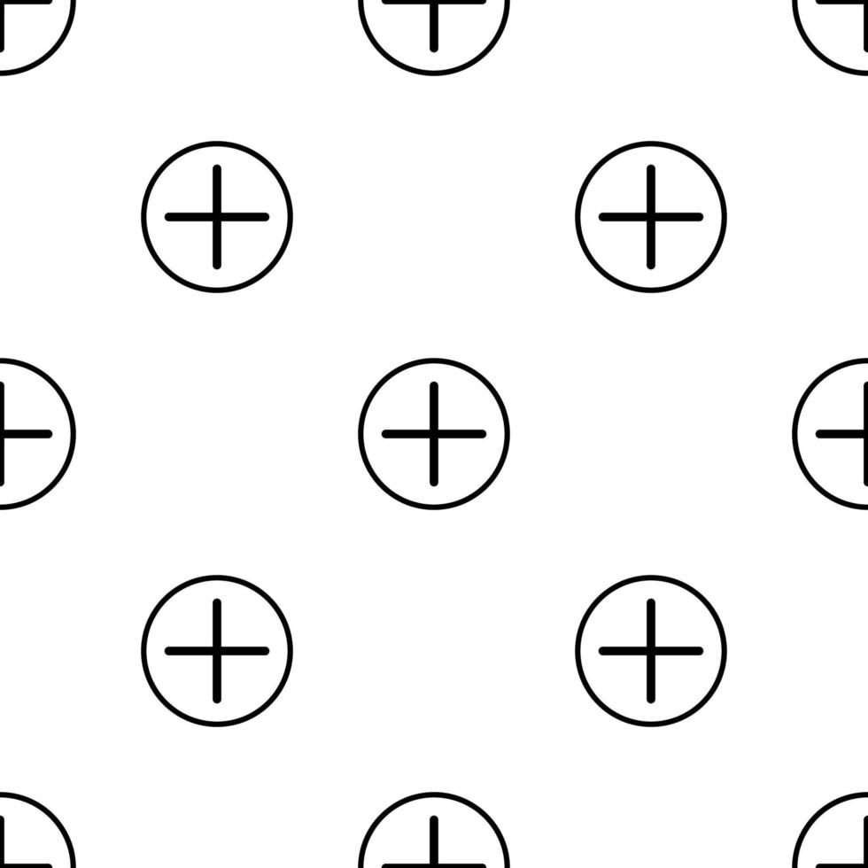 Seamless pattern with plus icon in round on white background. Vector illustration for design, web, wrapping paper, fabric