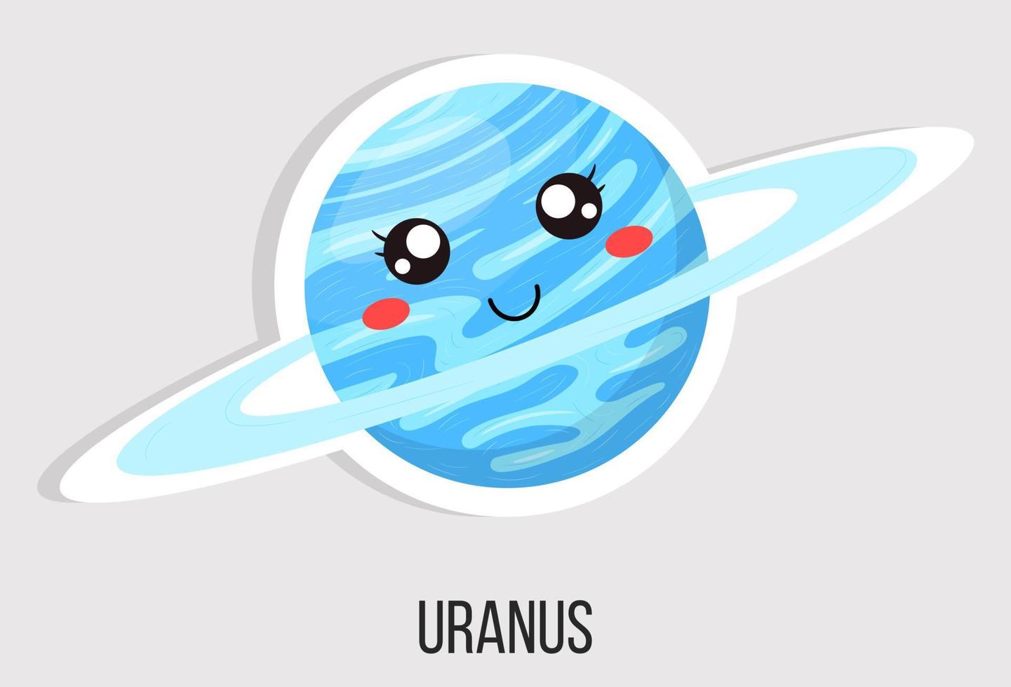 Cartoon cute uranus planet isolated on white background. Planet of solar system. Cartoon style vector illustration for any design.