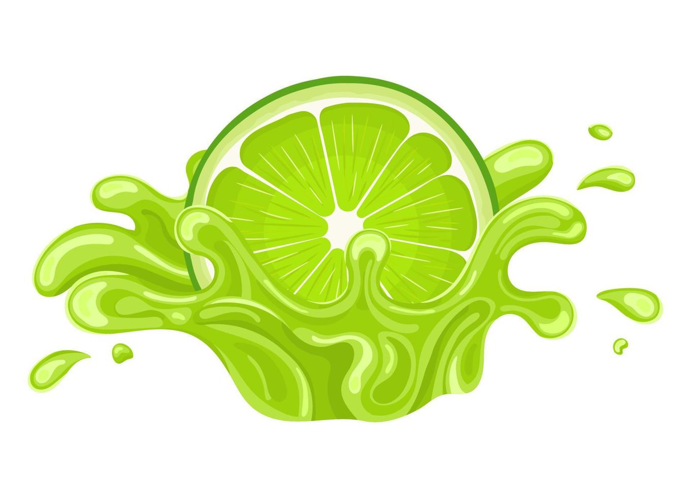 ráfaga de jugo de lima fresca y medio cortada aislada en fondo blanco. jugo de frutas de verano. estilo de dibujos animados ilustración vectorial para cualquier diseño. vector