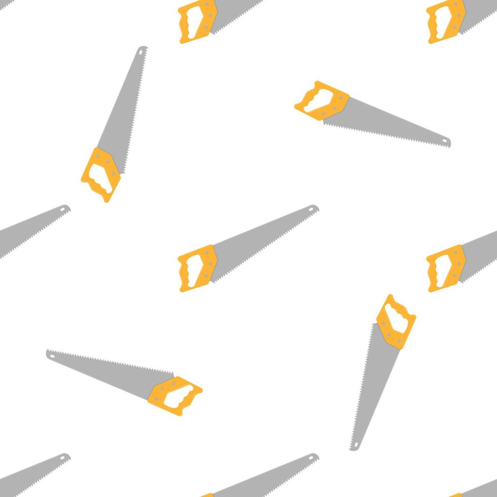 Seamless pattern with cartoon hand saws on white background. Gardening tool. Vector illustration for any design