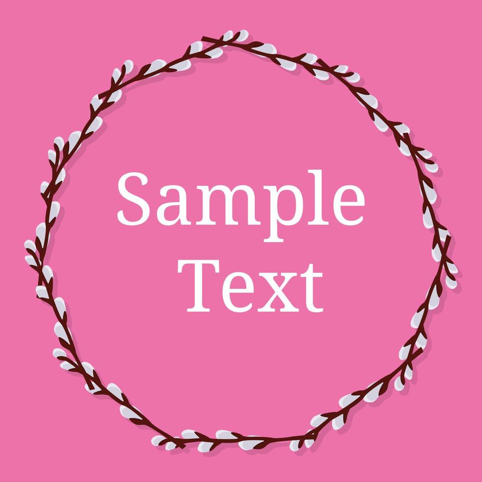 marco circular de ramas de sauce sobre fondo rosa con lugar para texto. decoraciones de boda, invitaciones. ilustración vectorial para su diseño, web. vector