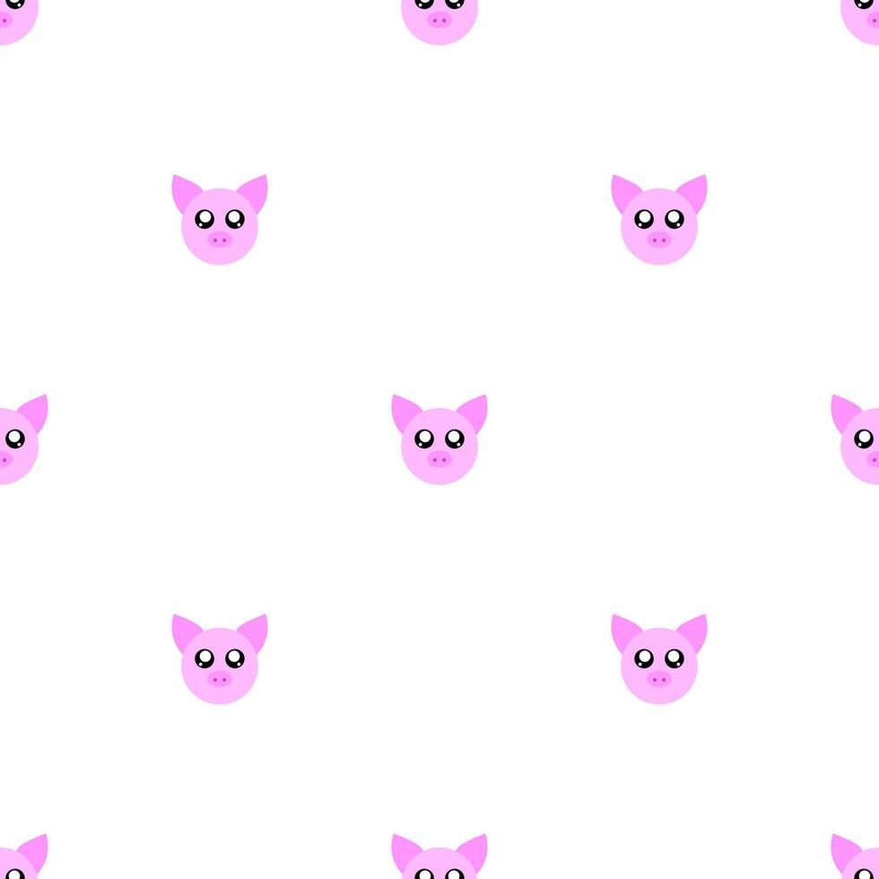 Seamless pattern with cute pig face on white background. Funny pink pig. Vector illustration.