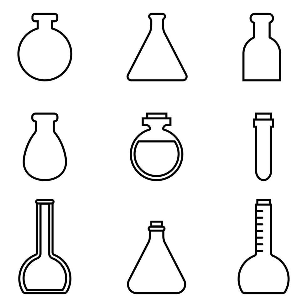 Magic potions set of magical tubes and bottles containers vector icon cartoons.