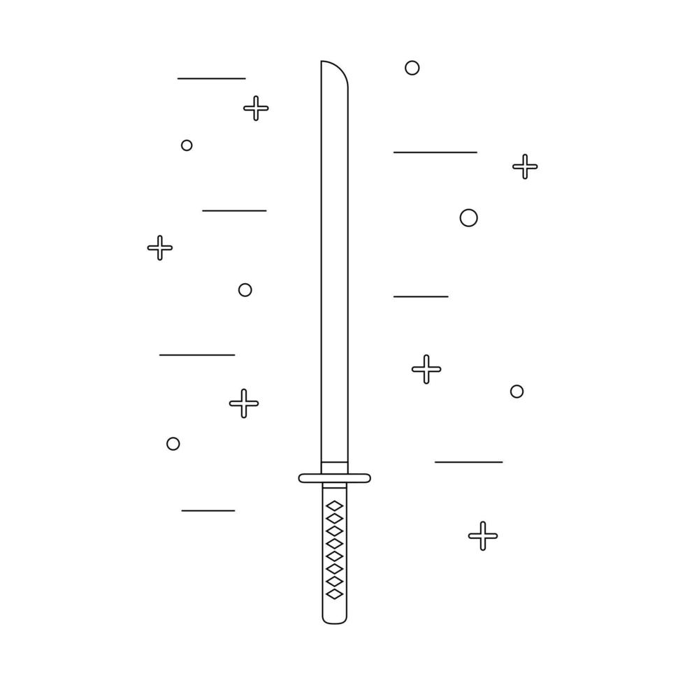 Line style icon of a katana. Samurai weapon. Ninja equipment. Logo, emblem. Clean and modern vector illustration for design, web.