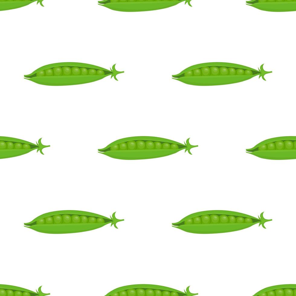 Seamless pattern with fresh green pea vegetable. Organic food. Cartoon style. Vector illustration for design, web, wrapping paper, fabric, wallpaper.