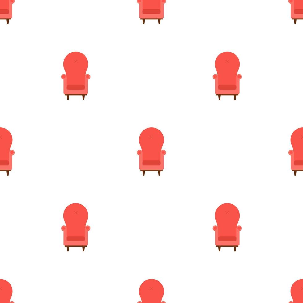 Seamless pattern with vintage cozy red armchair on white background. Interior of the living room. Vector illustration for design, web, wrapping paper, fabric, wallpaper