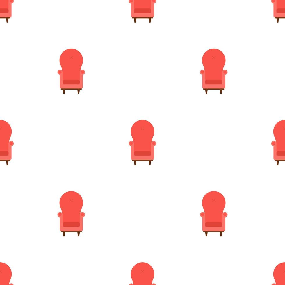 patrón impecable con un acogedor sillón rojo vintage sobre fondo blanco. interior de la sala de estar. ilustración vectorial para diseño, web, papel de envolver, tela, papel tapiz vector