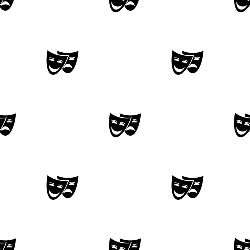 Seamless pattern with theater mask icons on white background. Vector illustration for design, web, wrapping paper, fabric, wallpaper.
