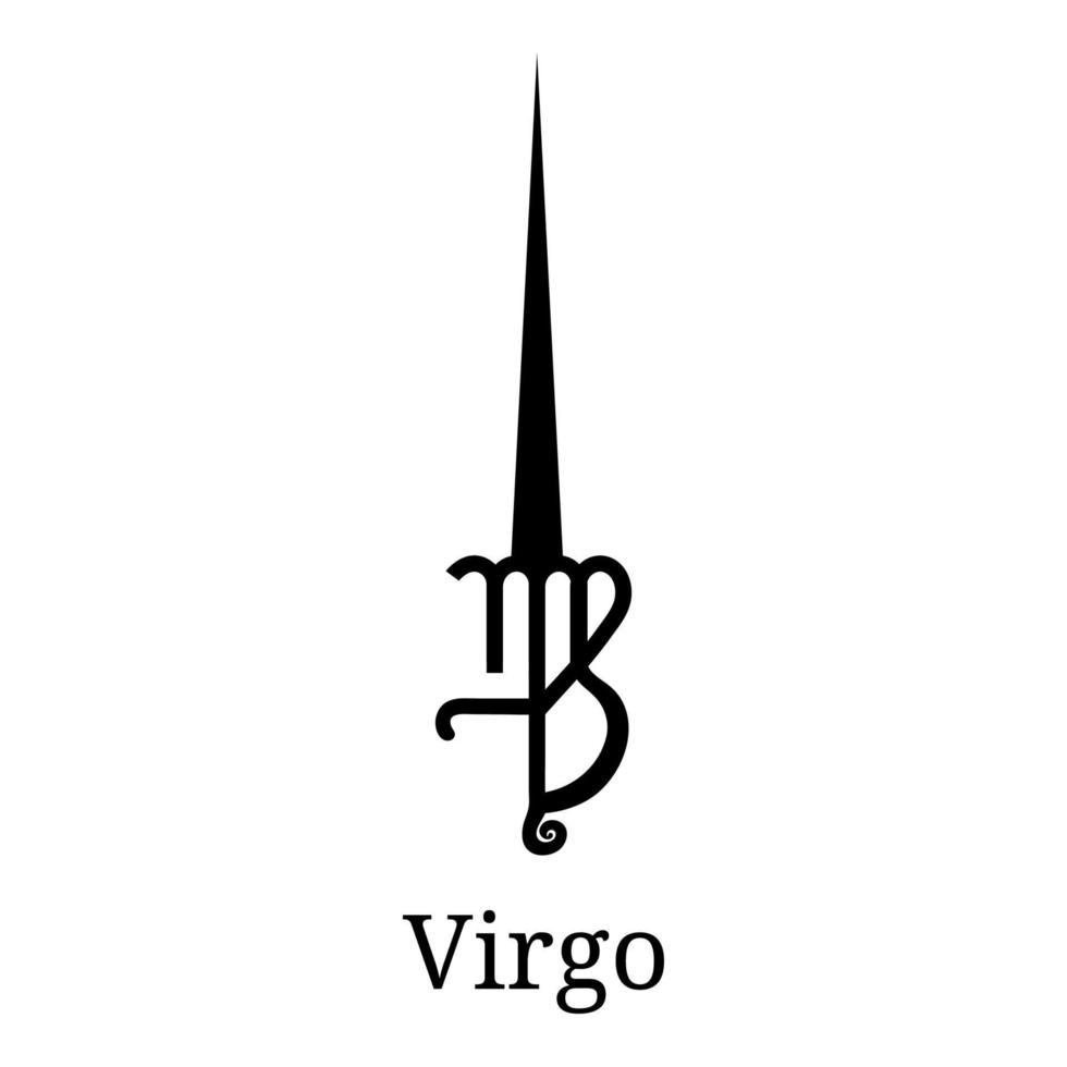 Virgo Sword Icon. Silhouette of Zodiacal Weapon. One of 12 Zodiac Weapons. Vector Astrological, Horoscope Sign. Zodiac Symbol. Vector illustration isolated on white background.