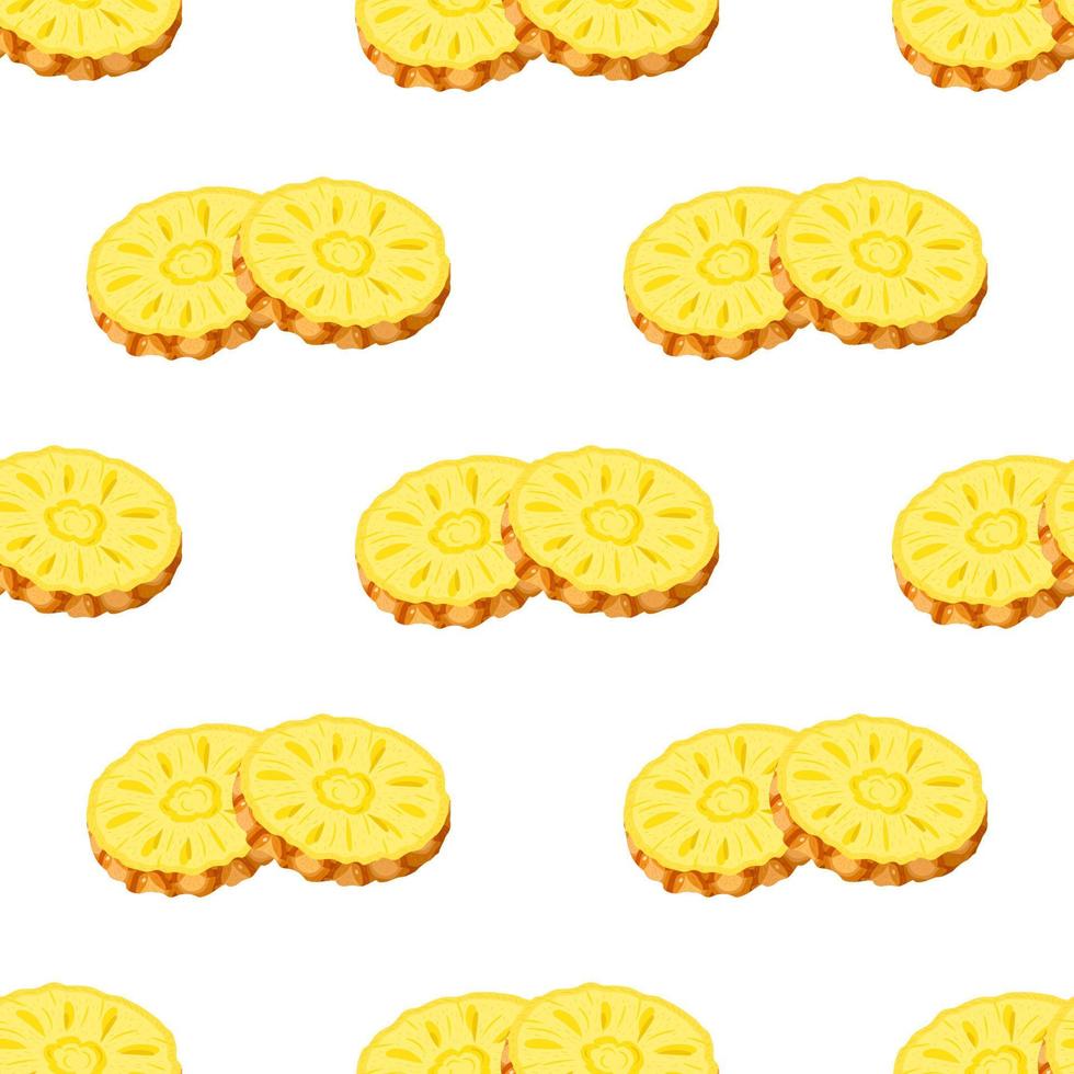 Seamless pattern with fresh cut rings pineapple fruit on white background. Summer fruits for healthy lifestyle. Organic fruit. Cartoon style. Vector illustration for any design.