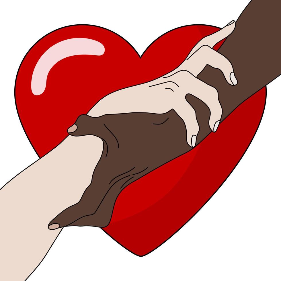 Charity Concept. Giving Love. Holding Hands Showing Unity. Multinational equality. Team, partner, alliance concept. Relationship icon. Vector illustration for your design.